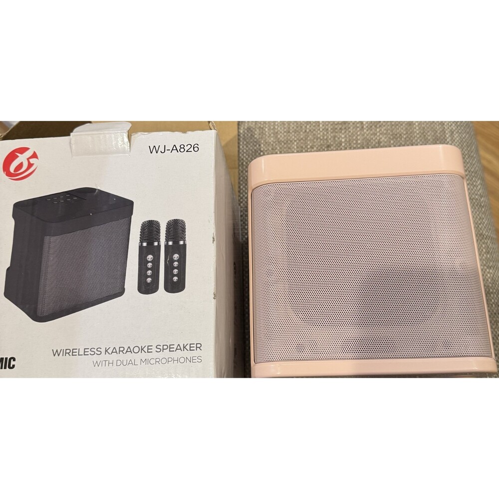 New WJ-A826 Wireless 2 Mic Karaoke Speaker Pink